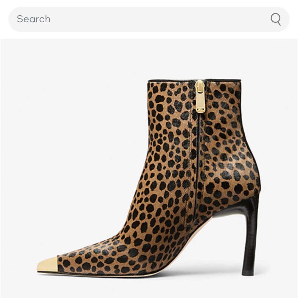Michael Kors Leopard Print Heeled Boots with Gold Tip